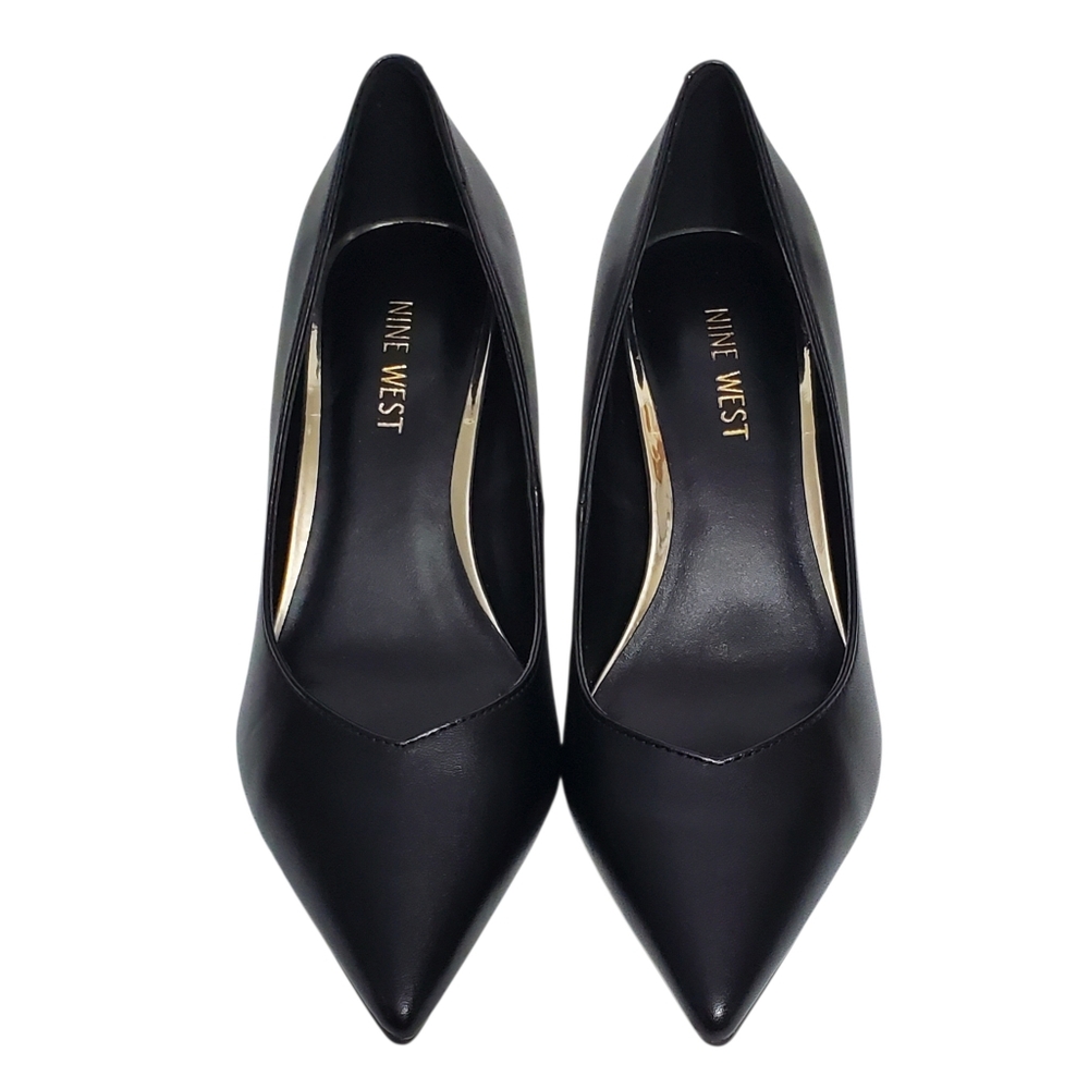 New Nine West Andes kitten heel dress pumps black faux leather career academia - Picture 10 of 13